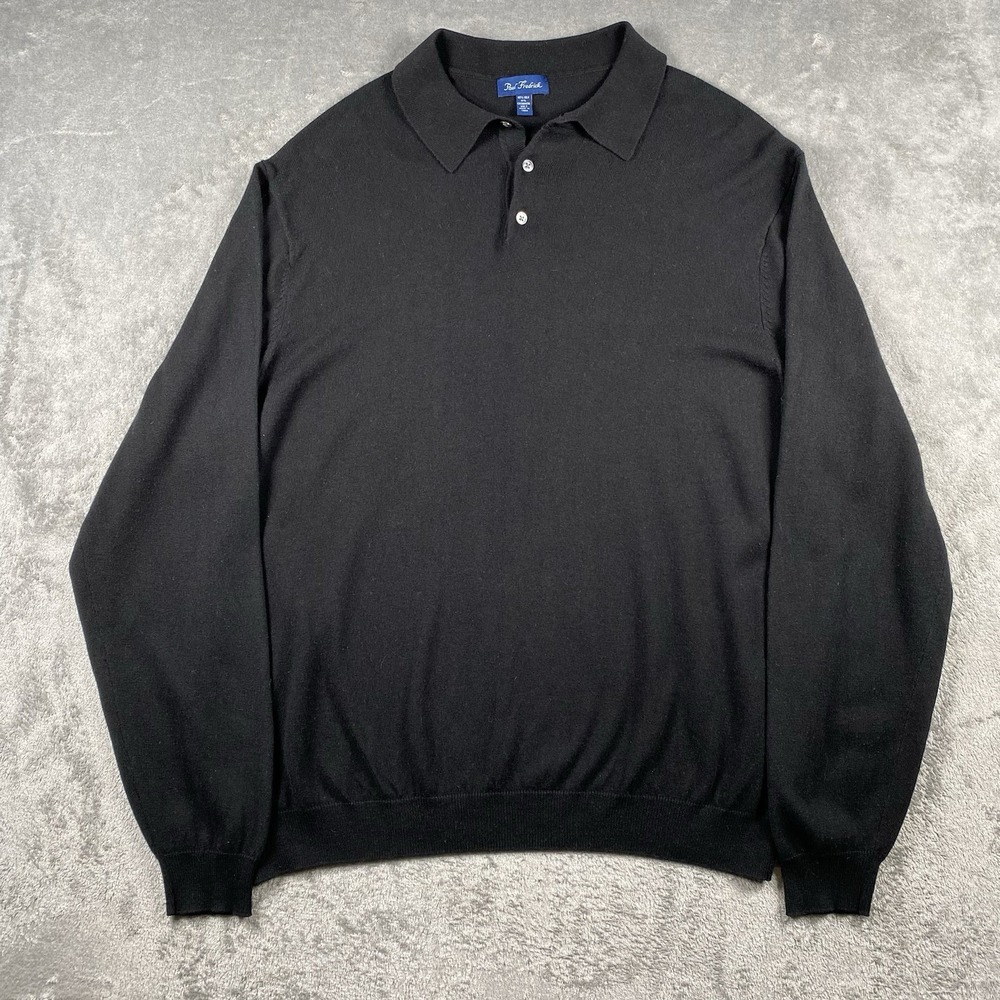 Paul Frederick Sweater Mens Sz XXLT‎ Black Silk Cashmere Long Sleeve Polo Preppy